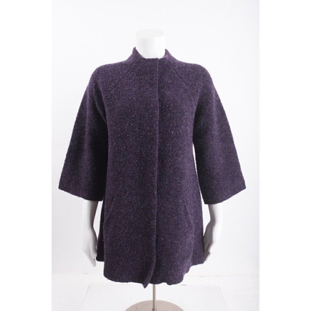 Eileen Fisher Womens Jacket  Coat Blazer Purple Wool S Small 3/4 sleeves Snaps